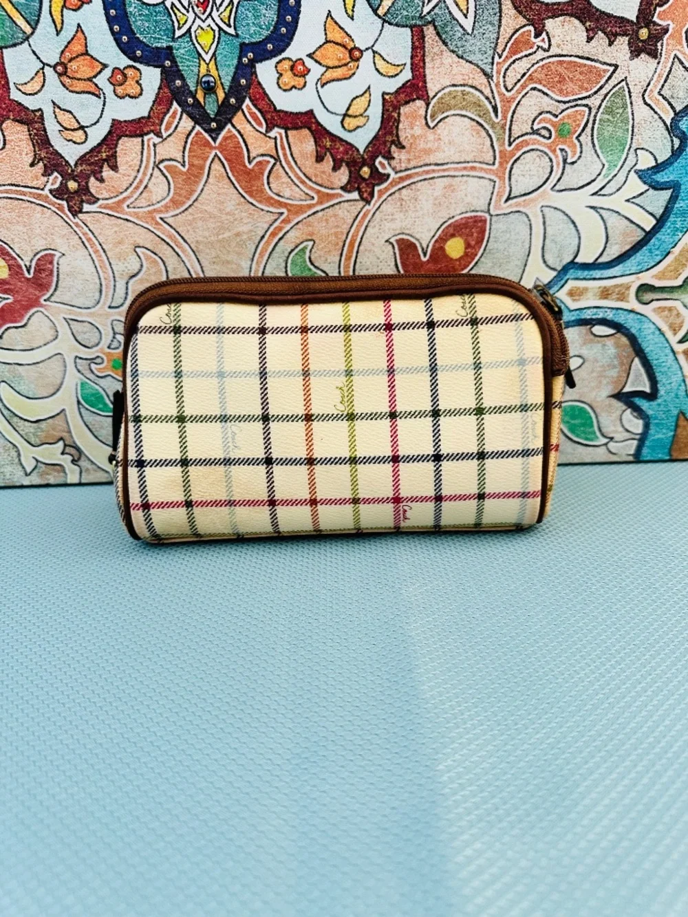 Coach Tattersall Blue Stripe Beauty Case/Cosmetic Bag